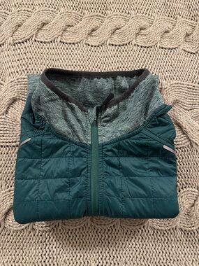 Men's Teal Quilted Vest with Heathered Collar